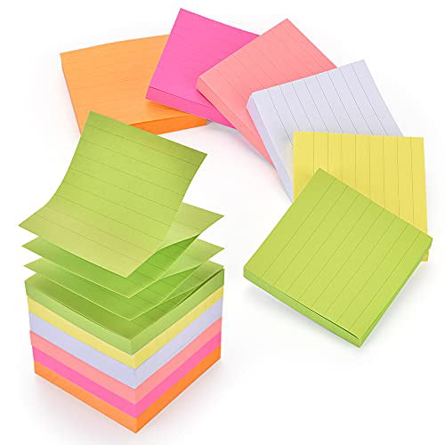 ZYTIN Pop Up Sticky Notes with Lines 3x3 Inches 6 Bright Color Self-Stick Pad...
